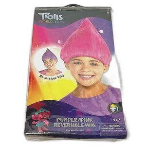 DreamWorks Trolls World Tour Pink Purple Reversible Wig Halloween Costume NEW!